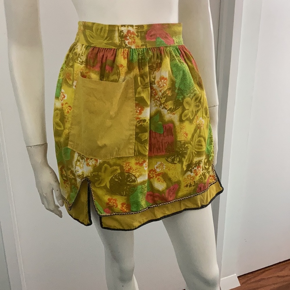 Vintage Reversible waist Apron Handmade Golden green